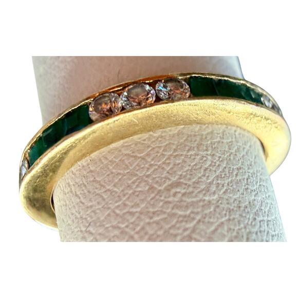 Bailey Banks Biddle 2CT TOTAL Emerald/Diamond 14KT Yellow Gold Eternity Ring 5 - Picture 8 of 12